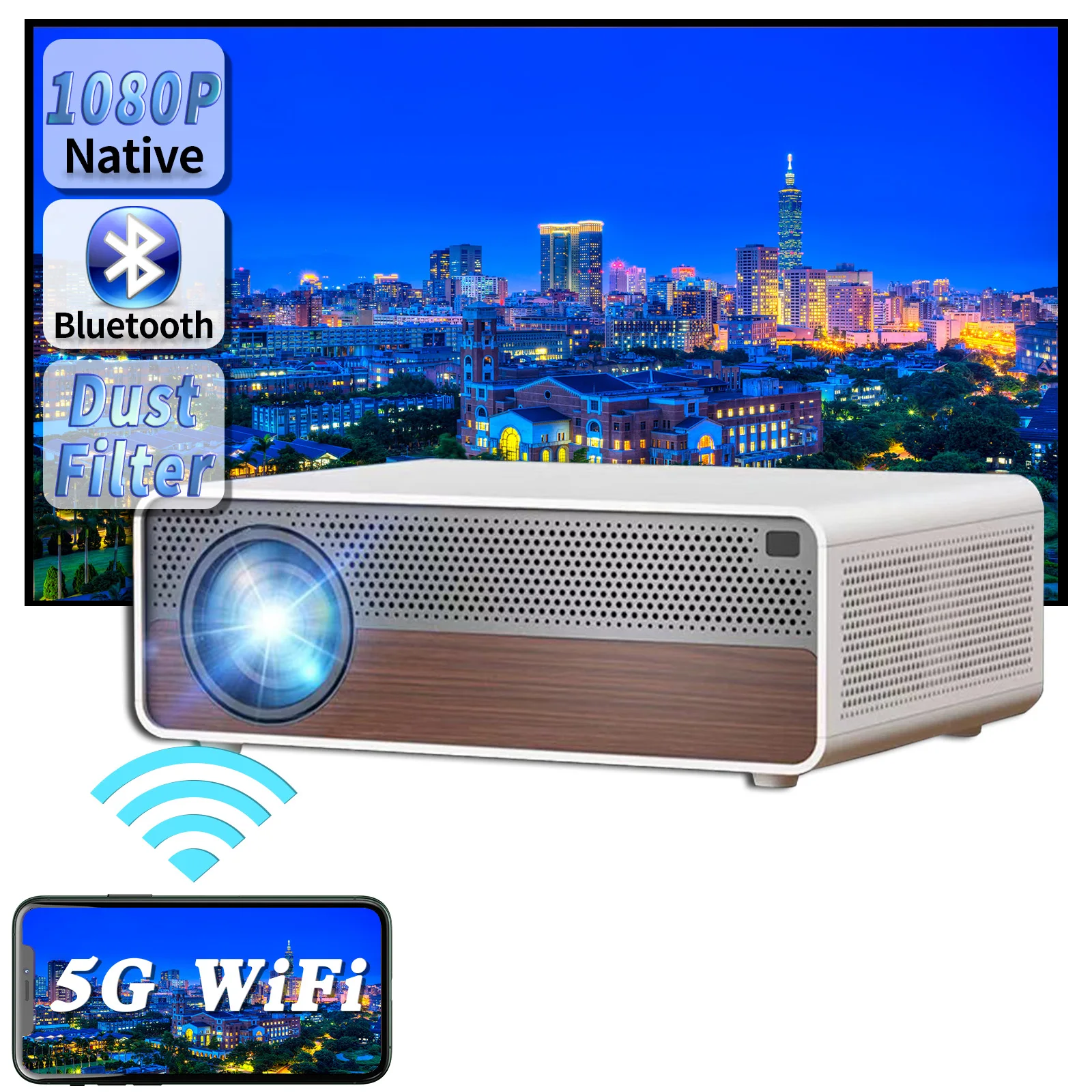 ZAOLIGHTECPortable Projector for HD 1080P Video WiFi Projector Proyector 10000 Lumens Smart Phone Airplay Maircast Beamer Home