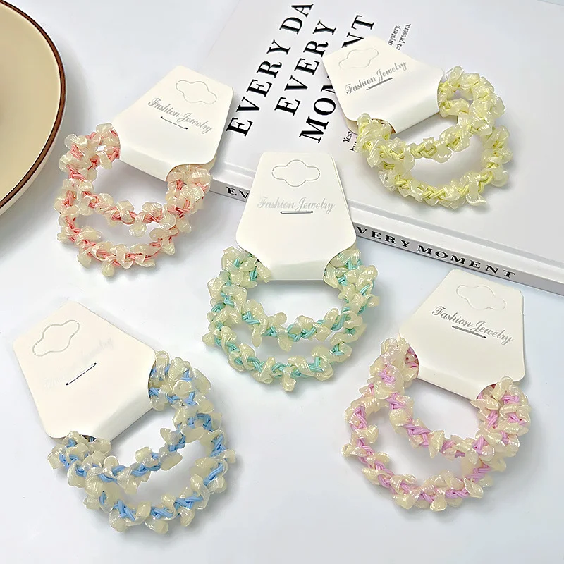 Spring Summer Cute Mesh Dual Twist Braid Colorful Elastic Girls Hair Ties Band Hair Rubber Bands Organza Rubber Hair Ties