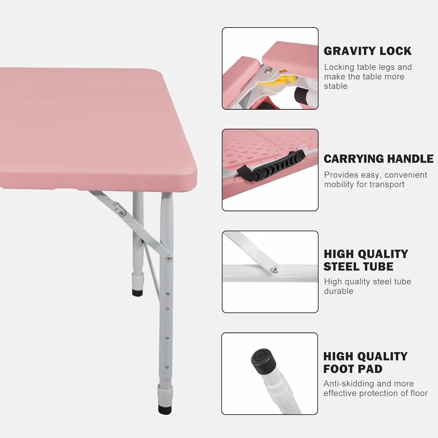 IUNNDS 4FT 6FT 8FT Folding Picnic Table Portable Pink Color Fold-in-Half Plastic Garden Dining Picnic Party Table