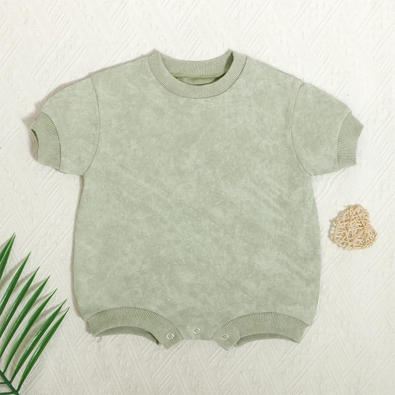 Custom Label Baby Sweatshirt Bubble Acid Washed Baby Romper Newborn Short Sleeve Jumpsuit