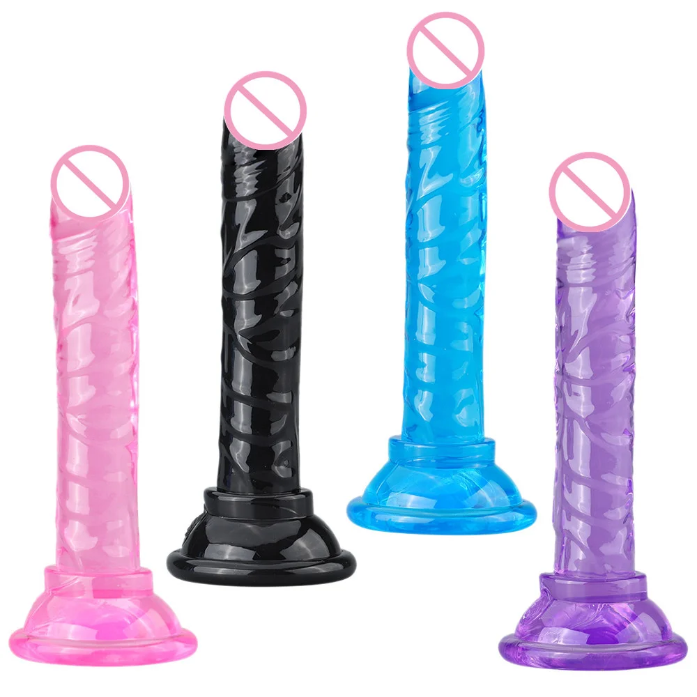 4 colors soft jelly dildos with small artificial suckers vaginal anal insertion sex toys for women