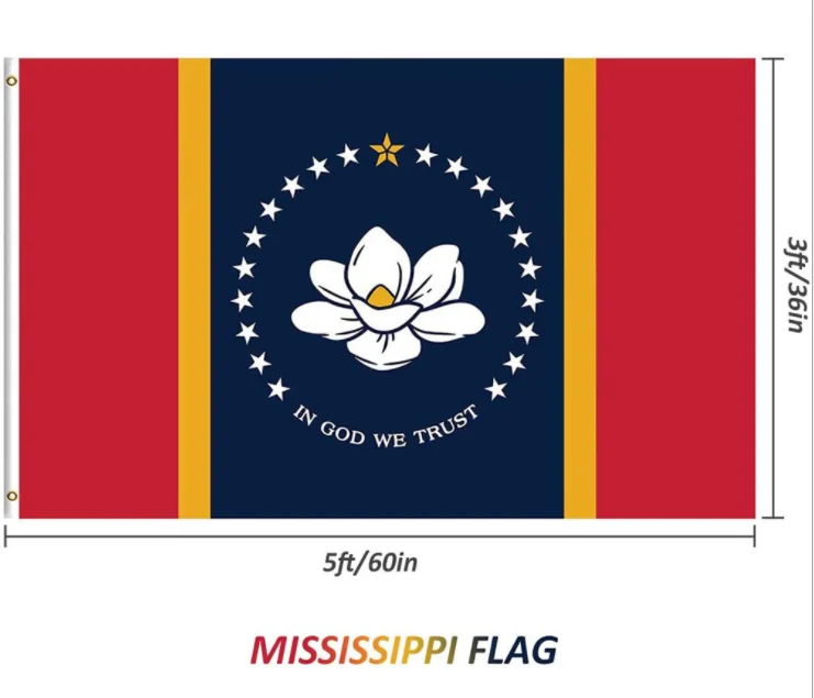 
Wholesale 100% Polyester 3x5ft Stock IN GOD WE TRUST US States Of New Mississippi Flag 
