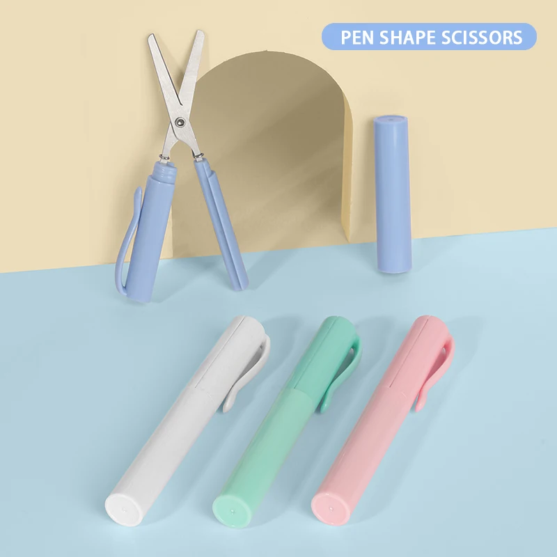 Оптовая продажа, портативные мини-ножницы в форме ручки, Запираемая рукоятка из нержавеющей стали, школьные, Офисные, школьные, художественные ножницы «сделай сам»