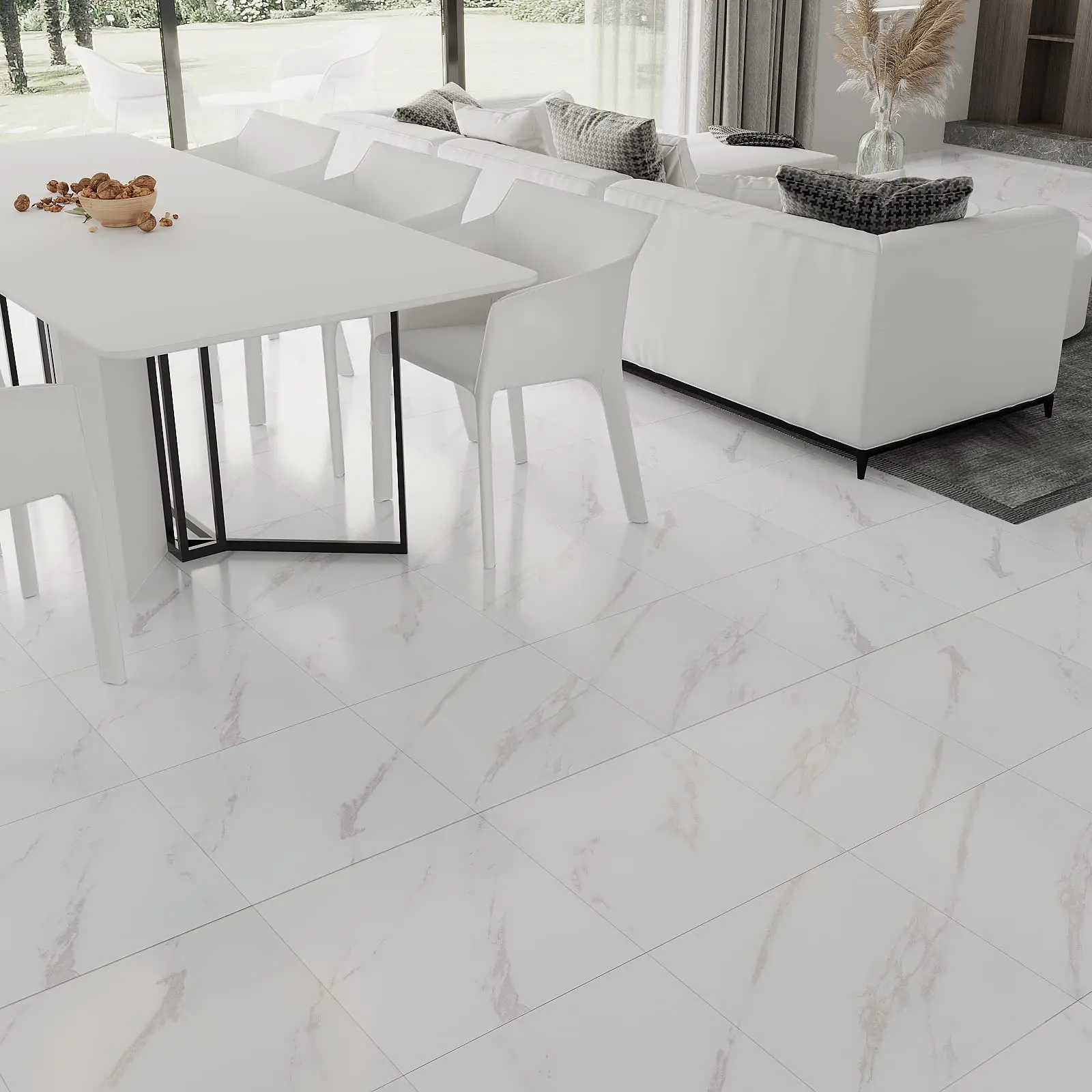 White Marble Peel and Stick Floor Tile Bathroom  Waterproof Vinyl Tiles Floor Removable Laminate Floors Sheets for Kitchen