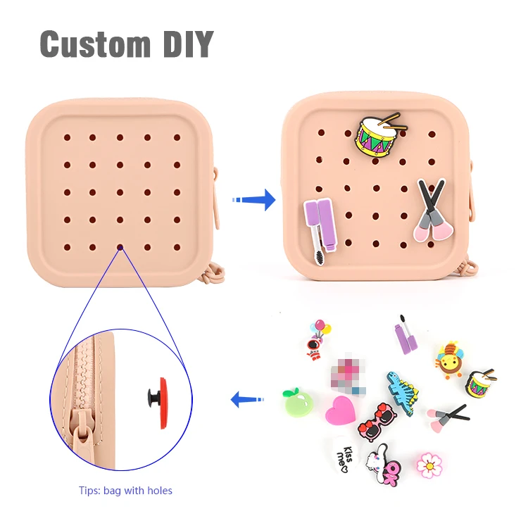 wholesale DIY cute silicone hole pen bag mini makeup bag stationery storage bag