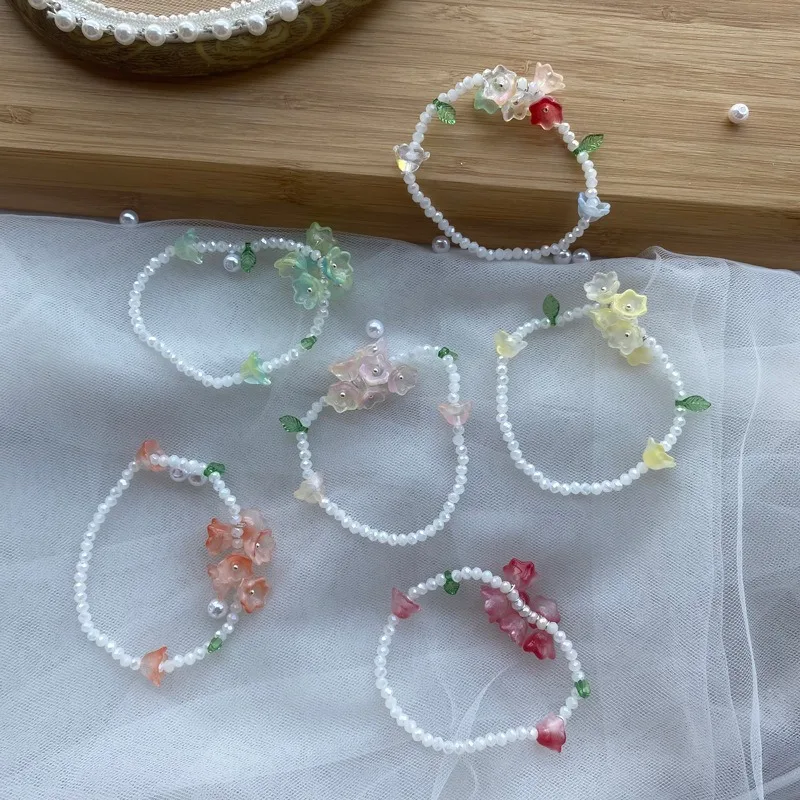 INS Fashion Colorful Flower Beaded Bracelet Minimalist Crystal Beaded Elastic Bracelet