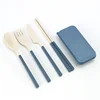 Amazon hot selling travel cutlery portable detachable folding chopsticks knife fork and spoon set wheat straw cutlery for kid