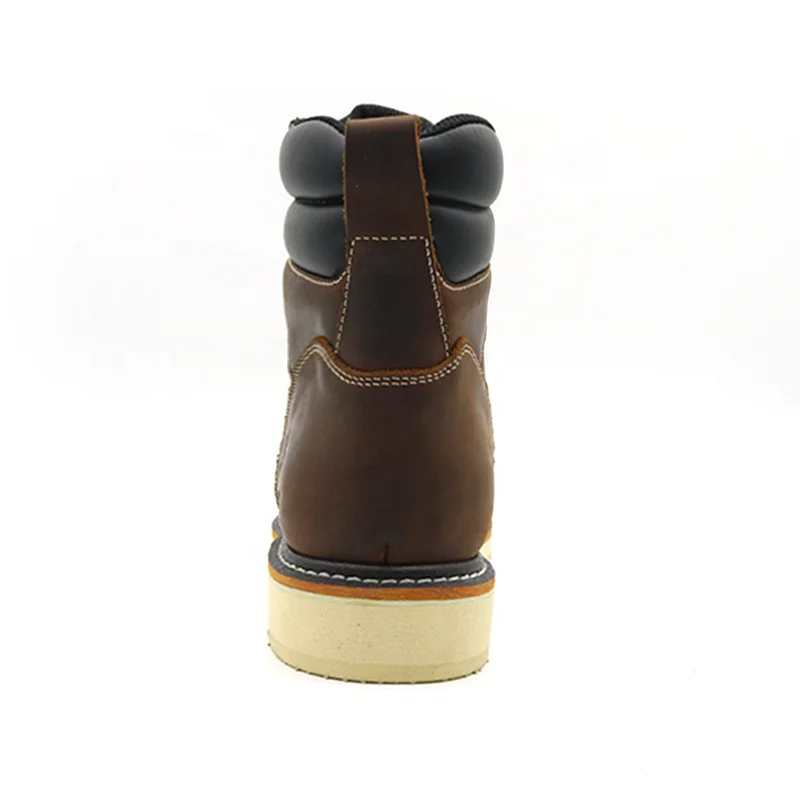Brown Cow Genuine Leather Oil Acid Resistant Rubber Sole 6 Inch Steel Toe Goodyear Safety Shoes Waterproof