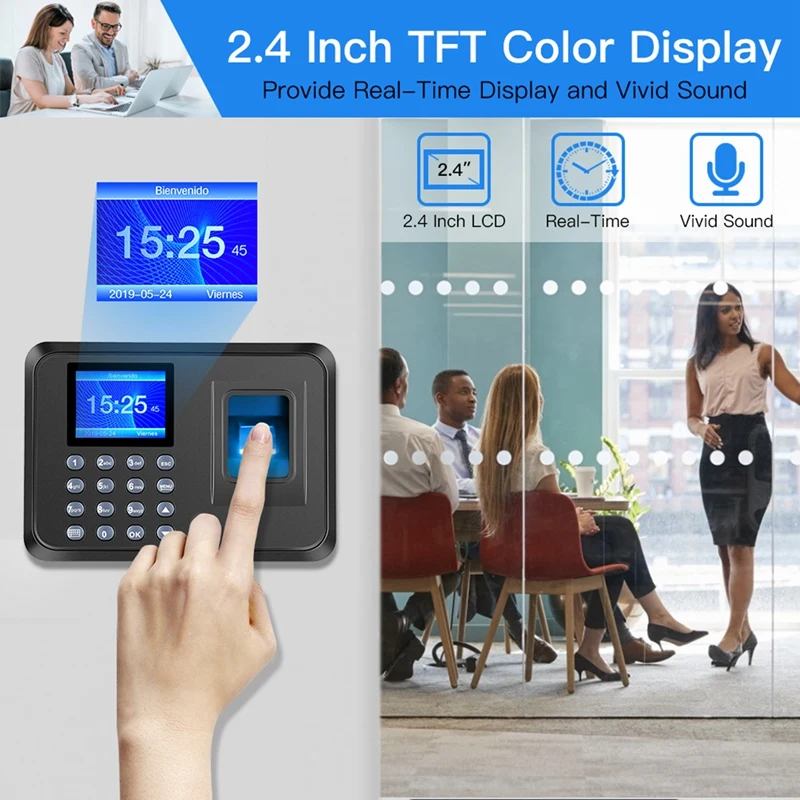 Biometric Fingerprint Time Attendance System Clock Recorder Employee Recognition Recording Device Electronic Machine