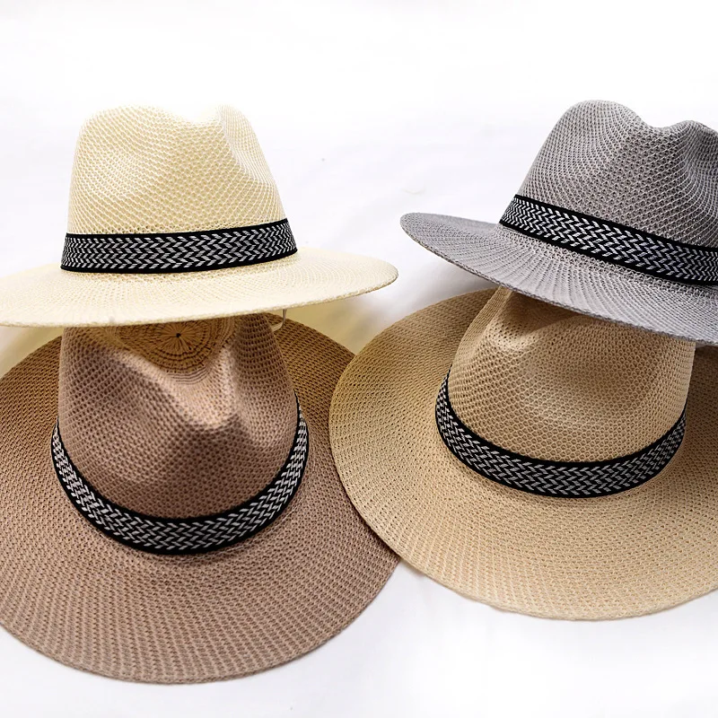 SP23-3133 Fashion Breathable Classic Summer Panama Straw Hats Men Outdoor Beach Sun Protection Hats