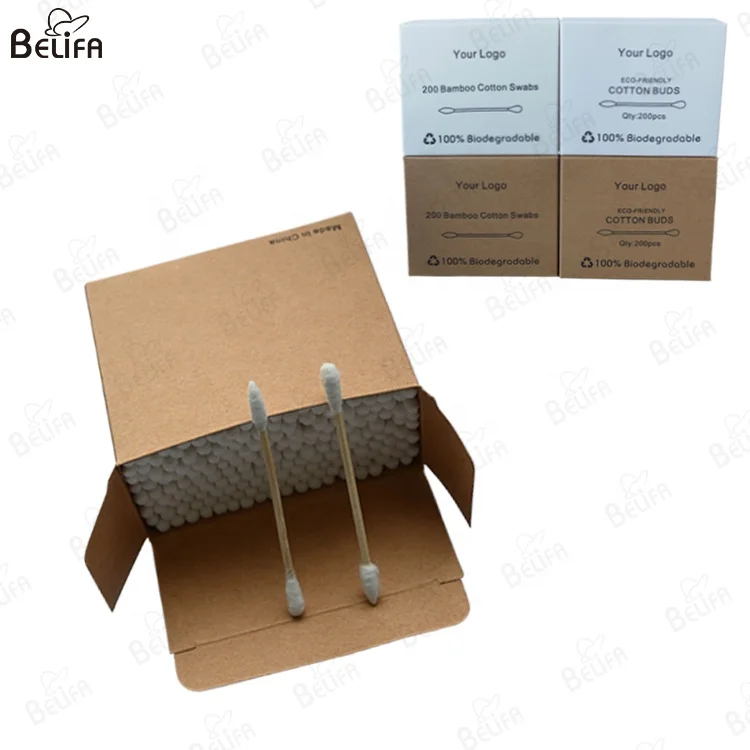 Customizable logo disposable 200pcs pointy Eco Friendly Biodegradable Makeup Cleaning eyelash bamboo cotton ear buds swab