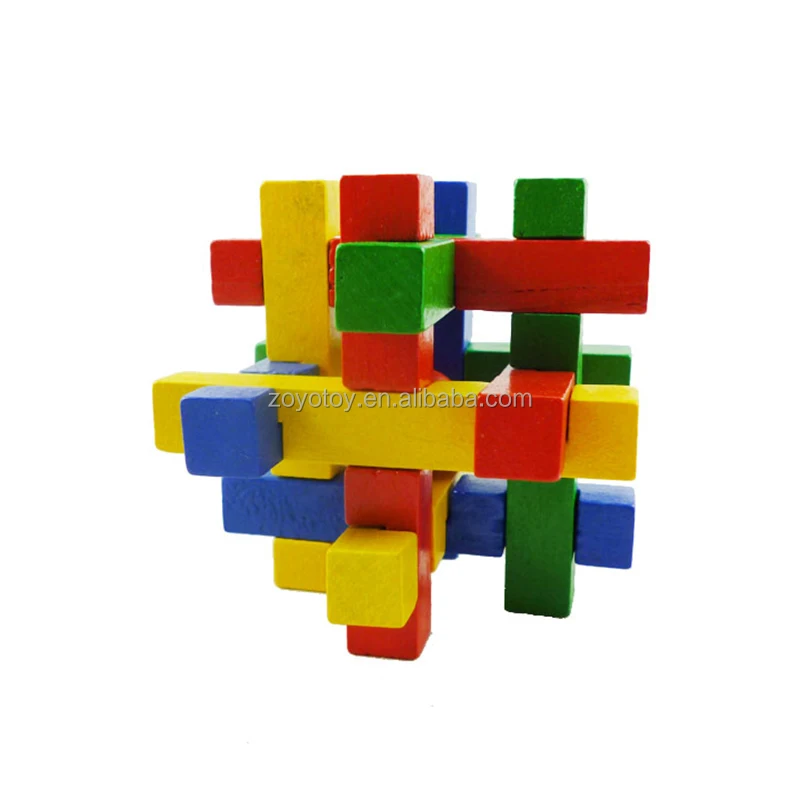 candy color IQ Brain Teaser KongMing Lock Lu Ban Lock 3D Wooden Interlocking Burr Puzzles Game Toy For Adults Kids