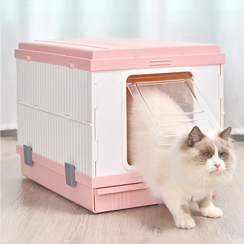 Portable easy folding totally enclosed drawer type foldable Large space Kitty Potty Cat Litter Toilet Box with Litter Scoop