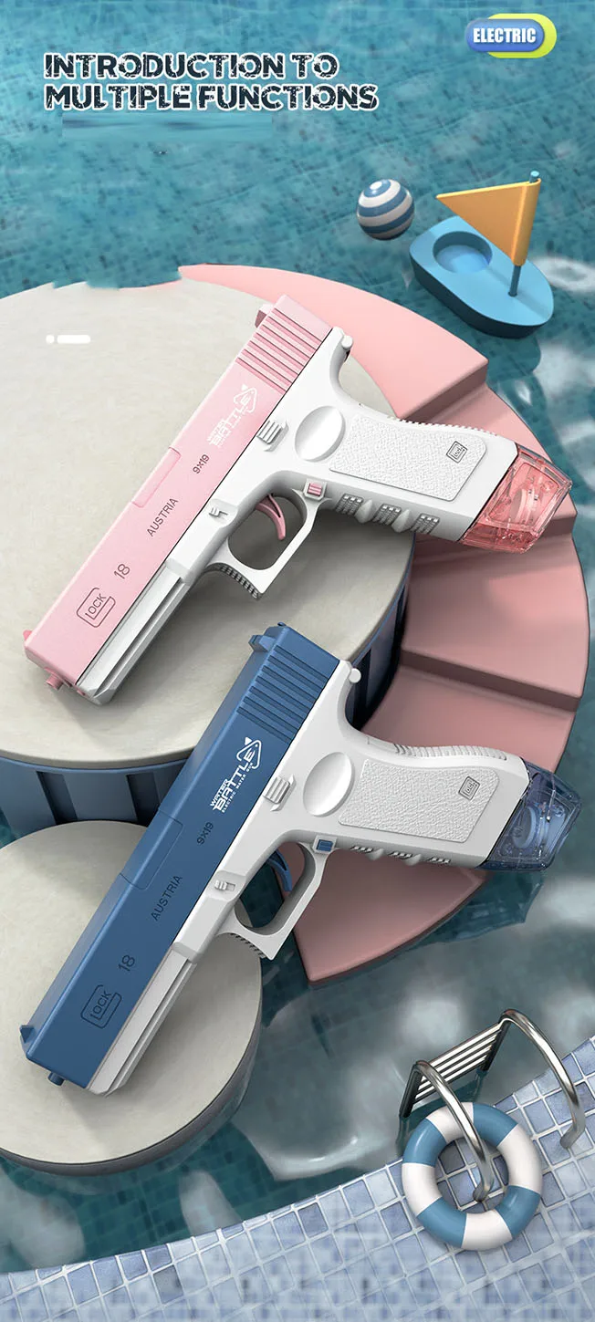 Glock Shape Water Gun Kids Summer Outdoor Playing Water Spray Gun Large Capacity High Voltage Continuous Electric Water Gun Toy