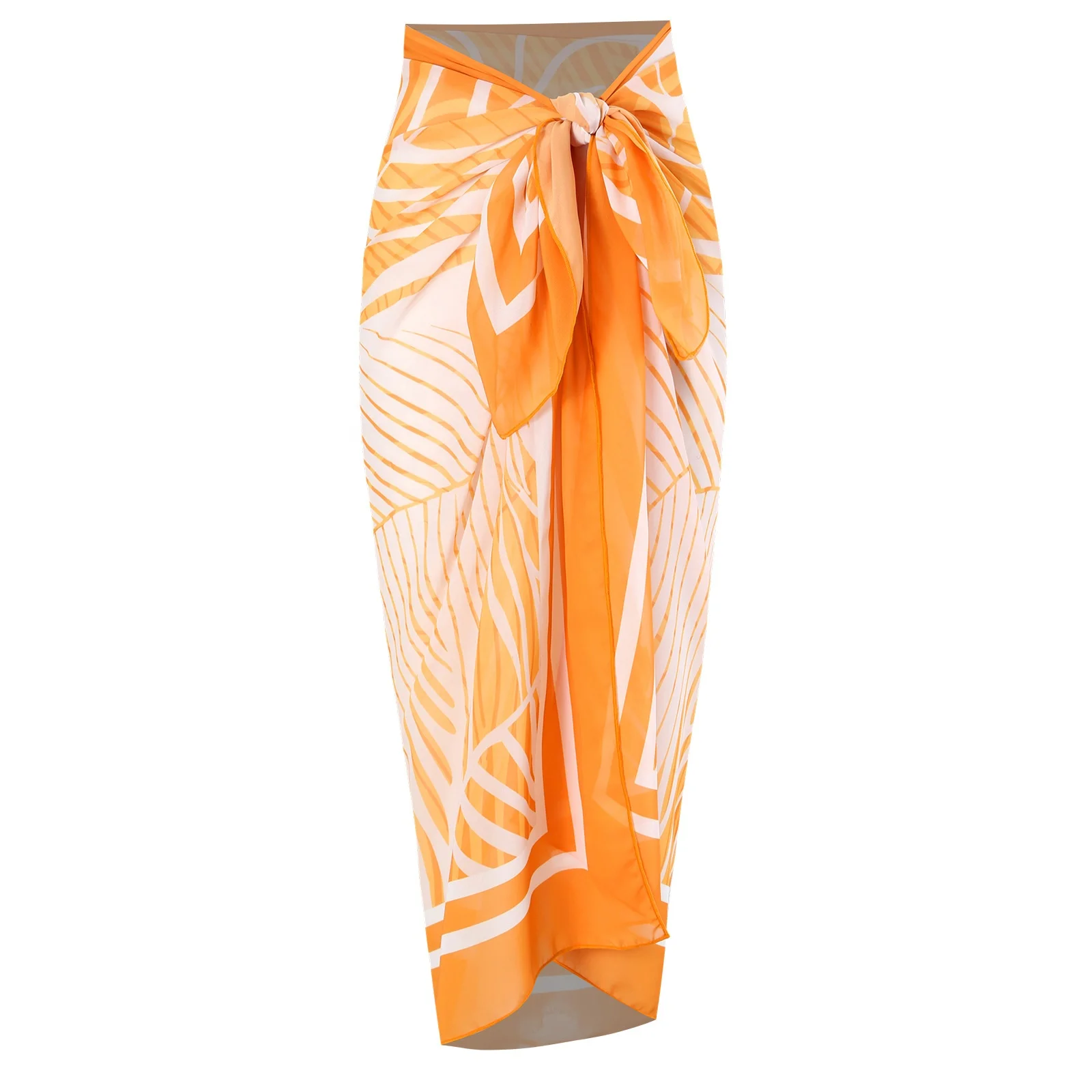 Stock Print High-Waist Bandeau Top Bikini Set Quick Dry Breathable Beach Sarong Cover Ups for Adults 3-Piece High-Leg Beachwear