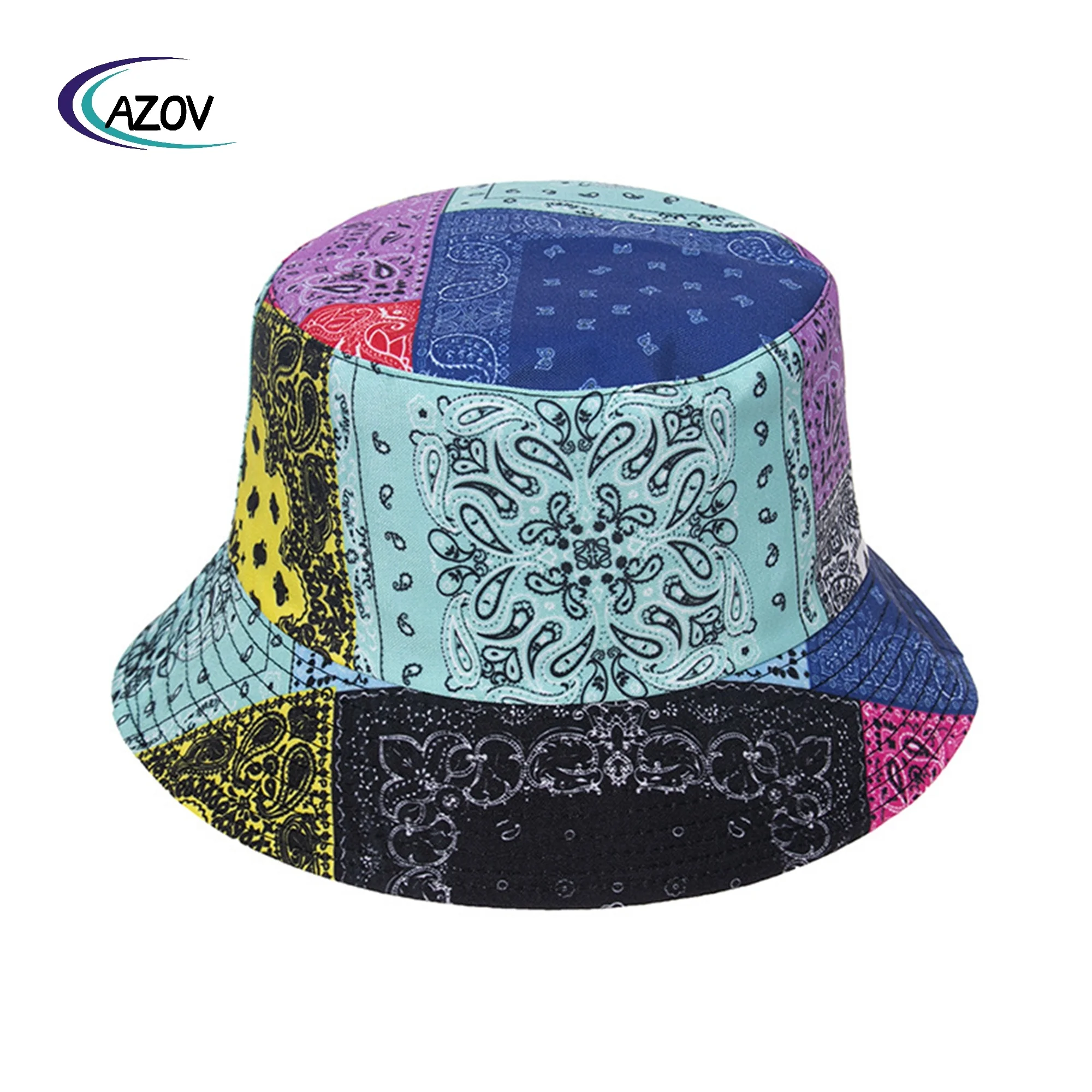 2025    mixed color stitching cashew printing bucket hat sun-proof bucket hat men  women spring  summer