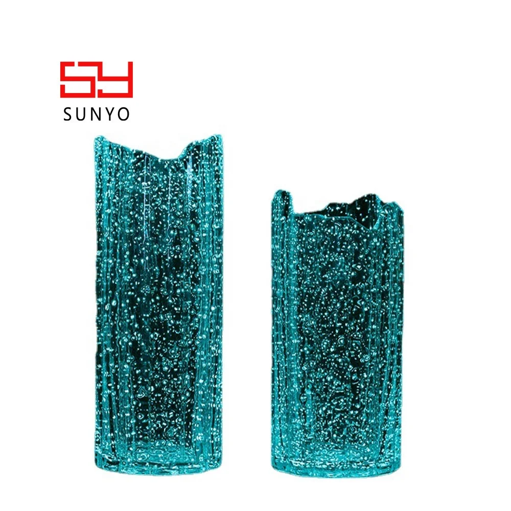 Modern Wedding Flower Table Glass Vase Sea Blue Colored Crystal Large Outdoor Vases for Home Decor