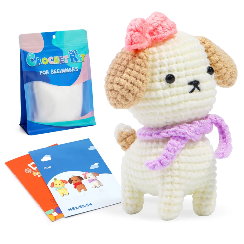 Wholesale Cute Handmade beginners crochet kit dog for knitting kit do it yourself crochet animal kits