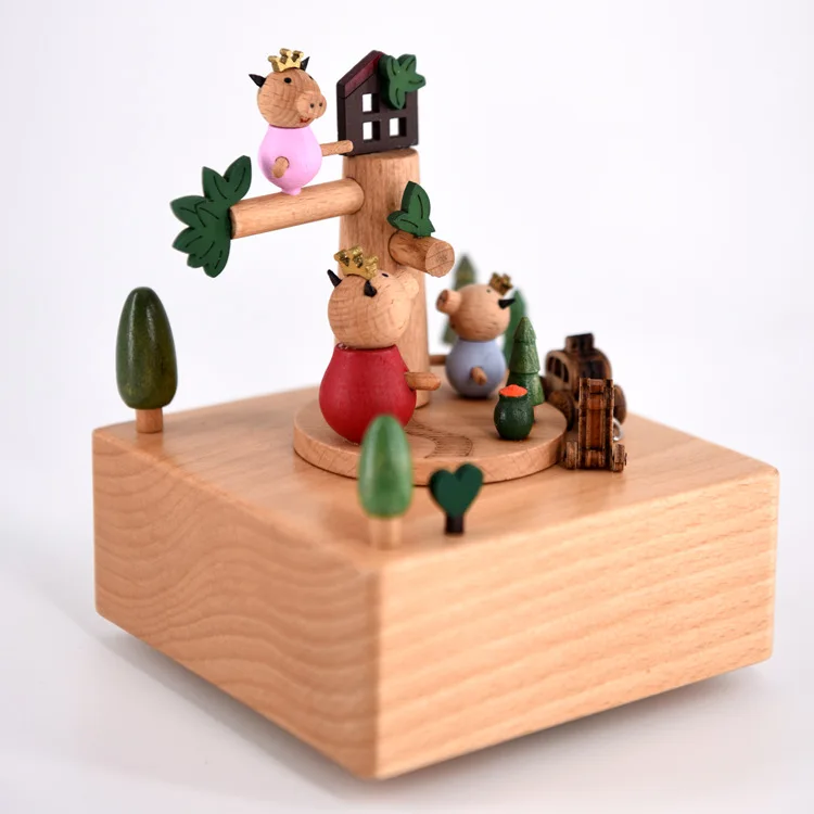 Best gifts wooden merry-go-round rotating carousel horse music box for kids