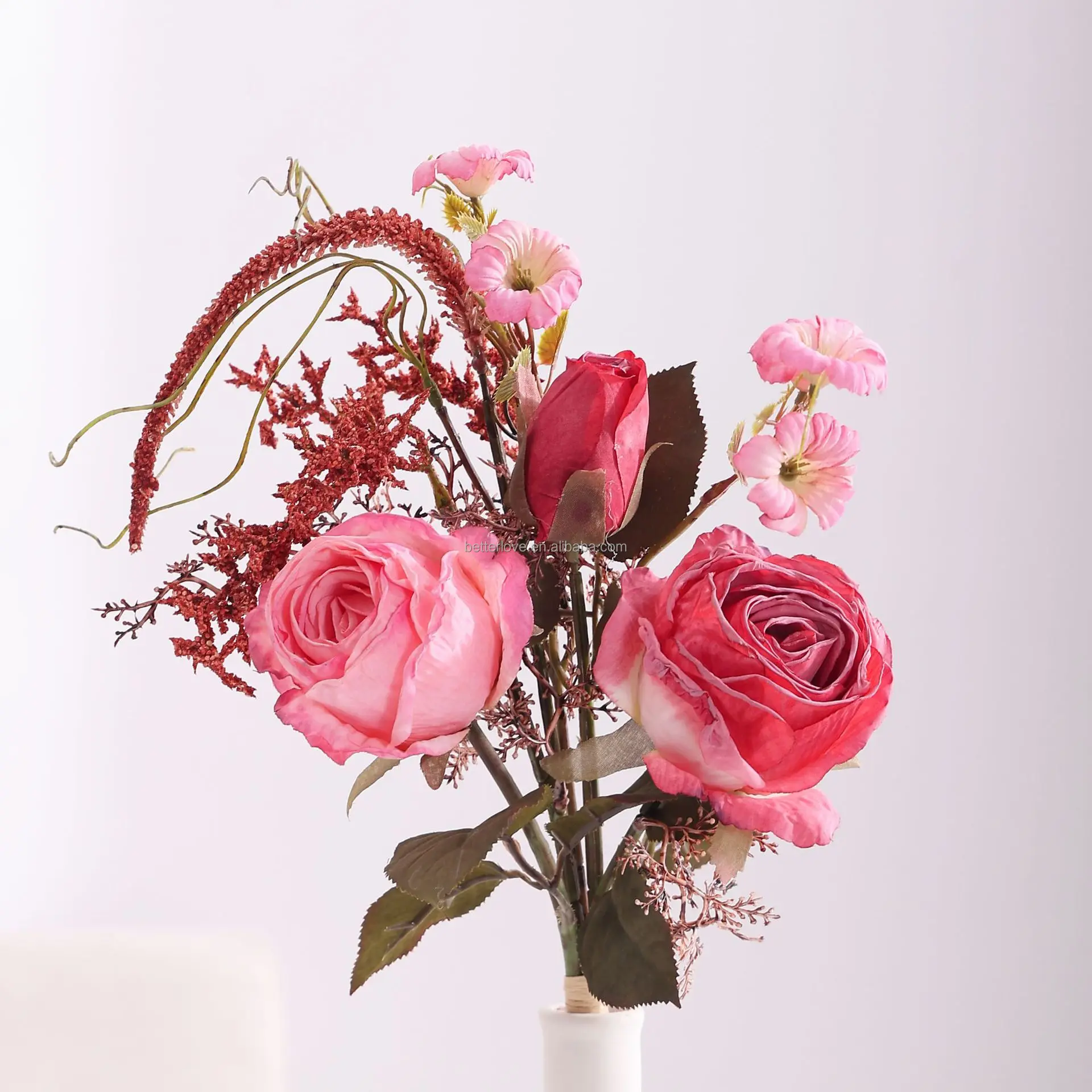 Classic wholesale single branch romantic rose Artificial Flowers For Home Decoration Festivals
