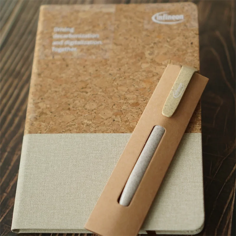 Custom Logo A5 Recycled Journal hardcover natural cork notebook and pen set