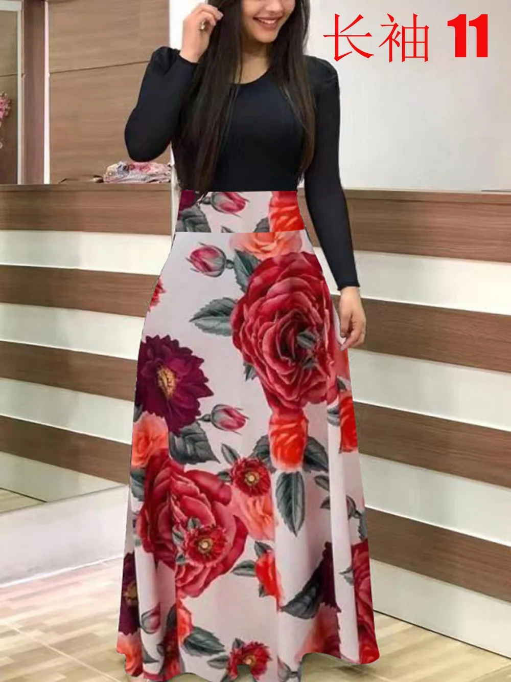 S-5XL Summer plus size women dress female long sleeve printed maxi floral casual dress