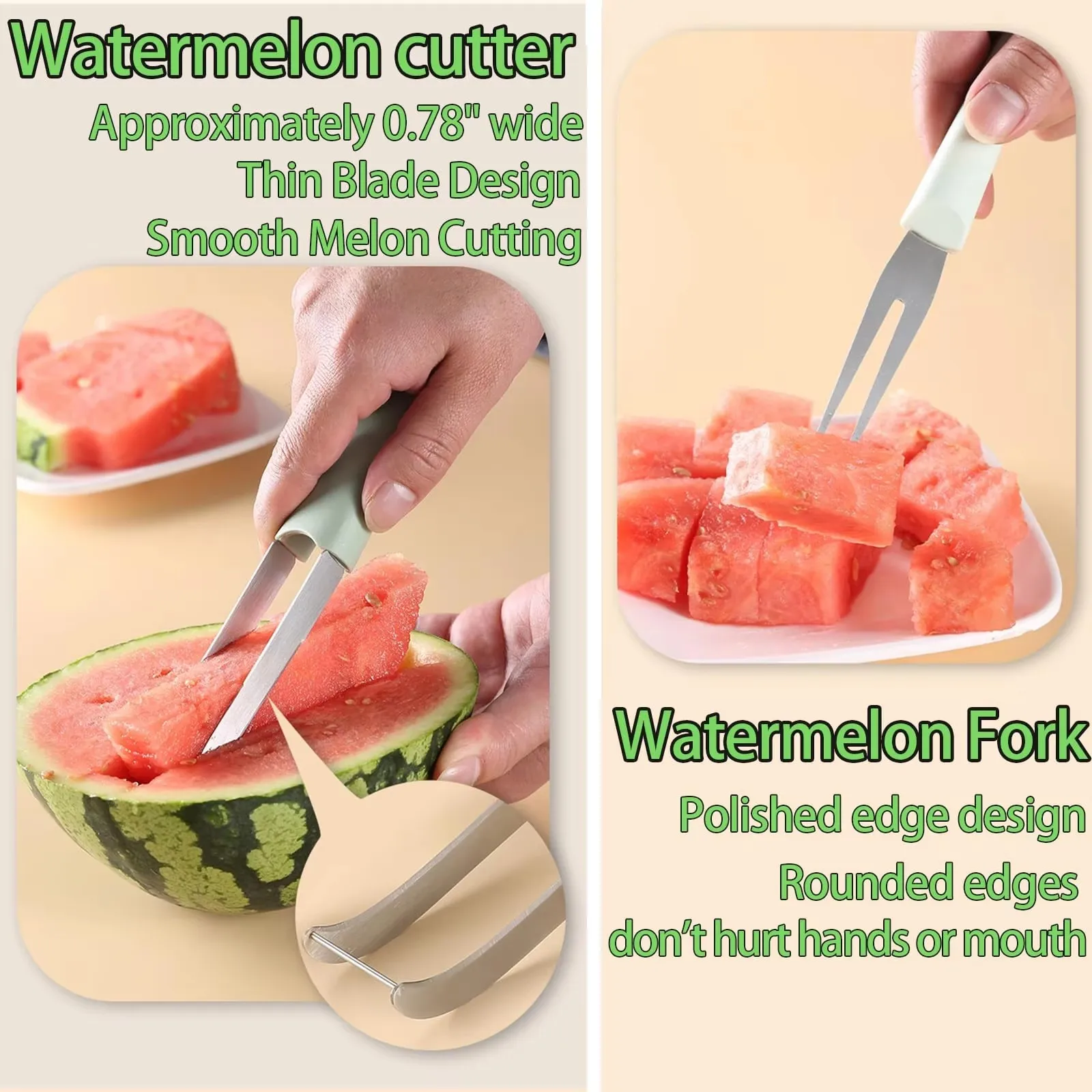 3 in 1 Watermelon Cutter Slicer Tool,Stainless Steel Water melon Fork Popsicle Watermelon Knife Fruit Cutter Kitchen Gadgets