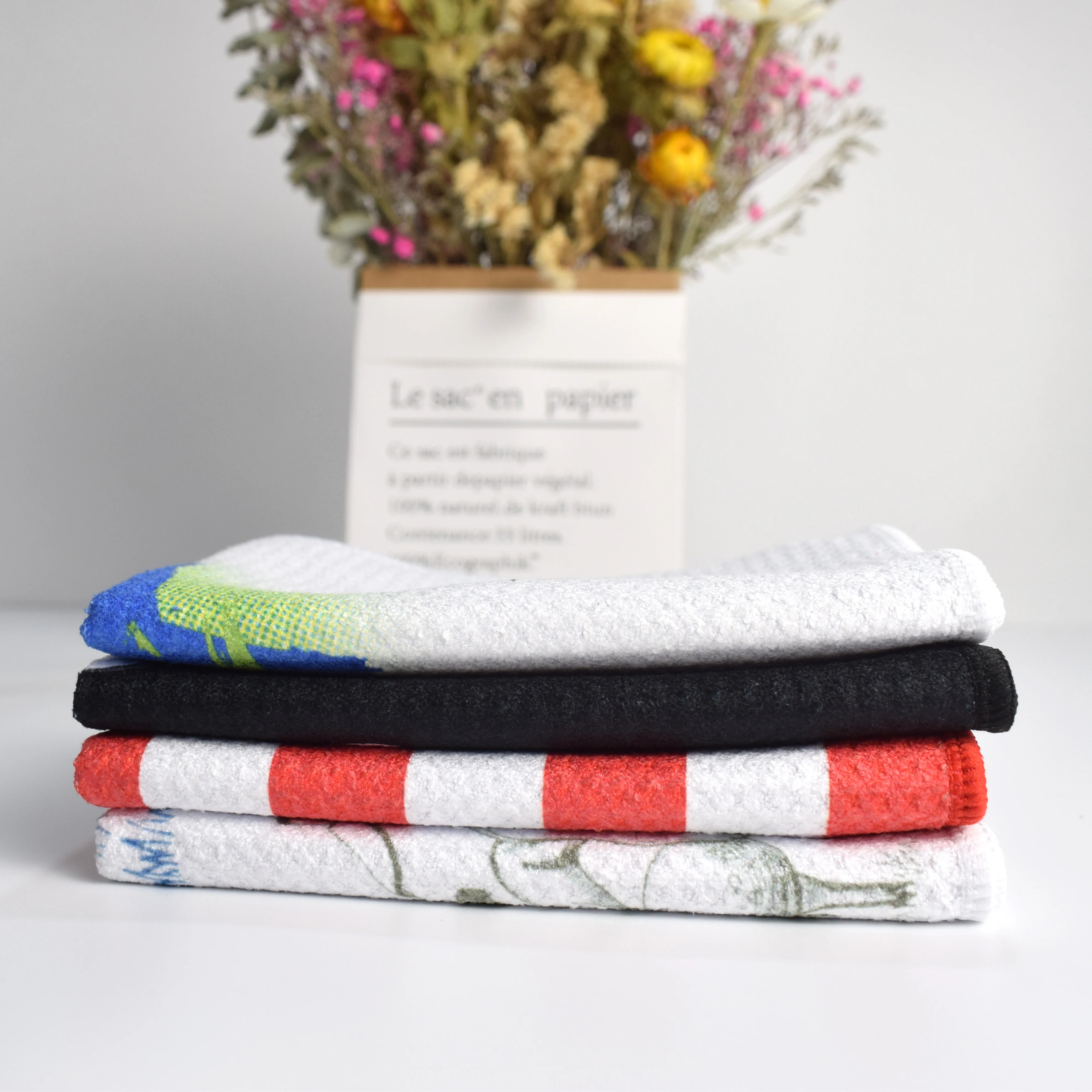 Waffle Microfiber Towel with Logo and with Hook Custom Printed Sublimation Microfiber Golf Towel
