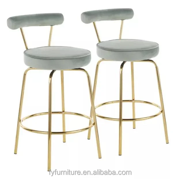 Industrial Price Nordic Design Upholstered Velvet Bar Chair with Gold Metal Frame for pub Kitchen