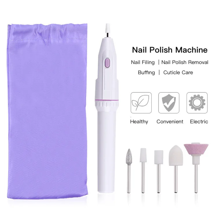 Mini Electric Nail Polish Machine Kit for Manicures Portable Nail Grinding Pen with 5 Attachment Heads for Nail Art