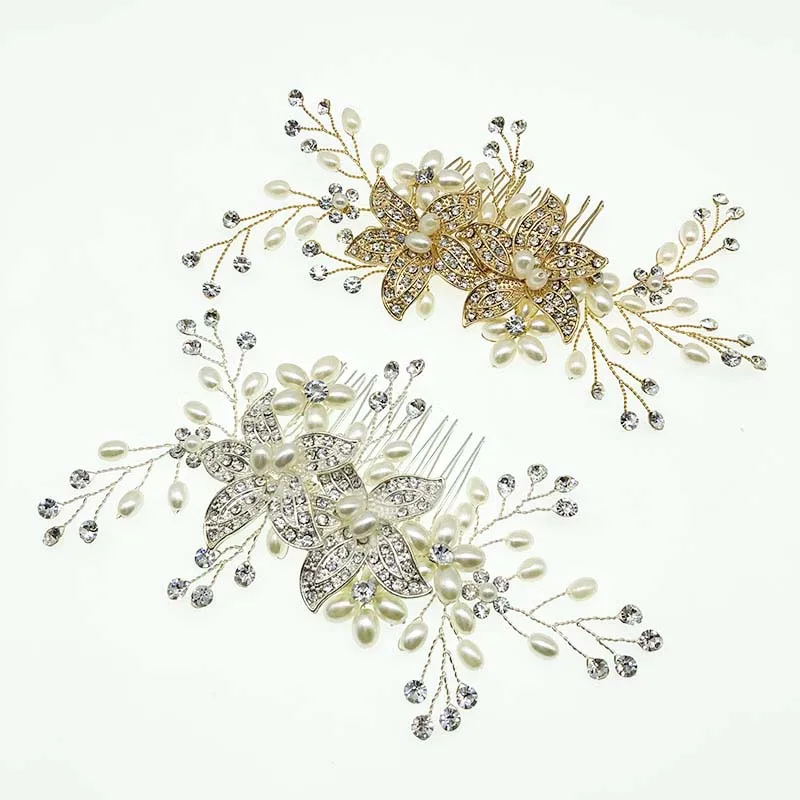 SHSS2006 Wholesale Handmade Bridal Gold Color Hair Accessories Wedding Rhinestone Hair Comb For Girls