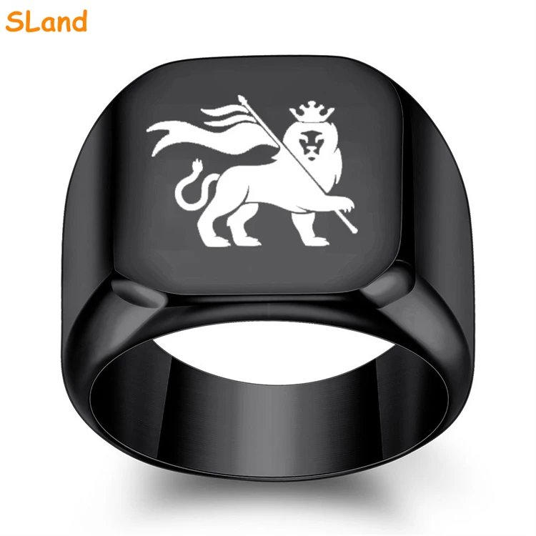 SLand Jewelry Manufacturer wholesale custom LOGO/Inspiration big signet black stainless steel ring for men DIY engraving
