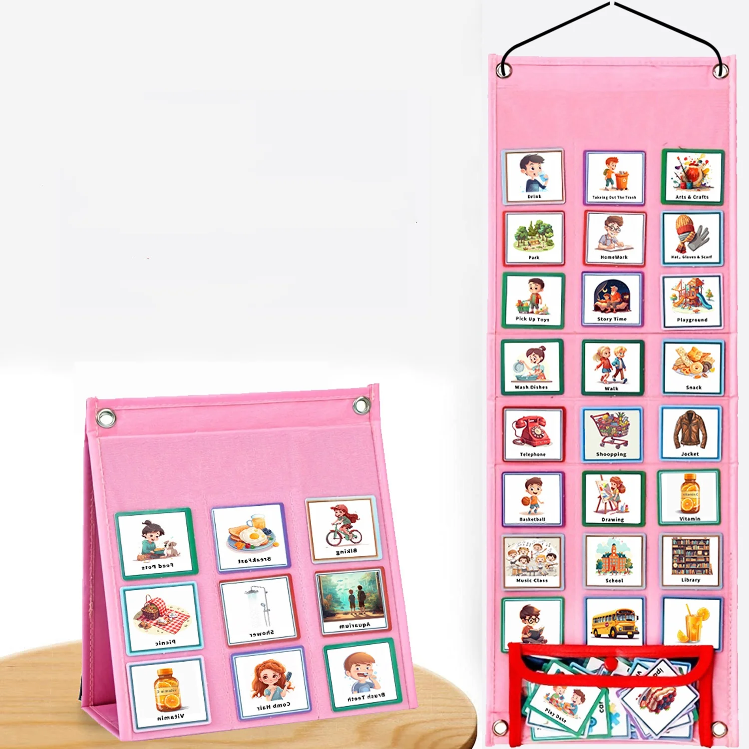 2024 Hot Selling Felt Schedule Wall Chart  for Kids Daily Routine Visual Schedule Board for Chore Reward with 96 Cards