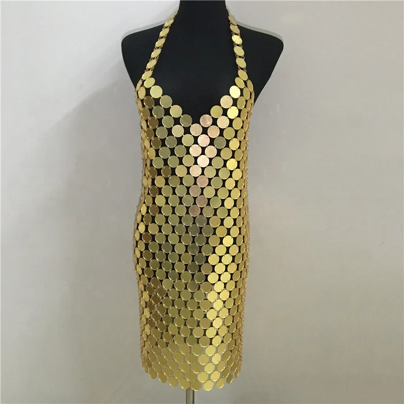 SHD1040 Fashion Golden Silver Sexy Ladies Sexy Halter Fish Scale Sequin Dance dress