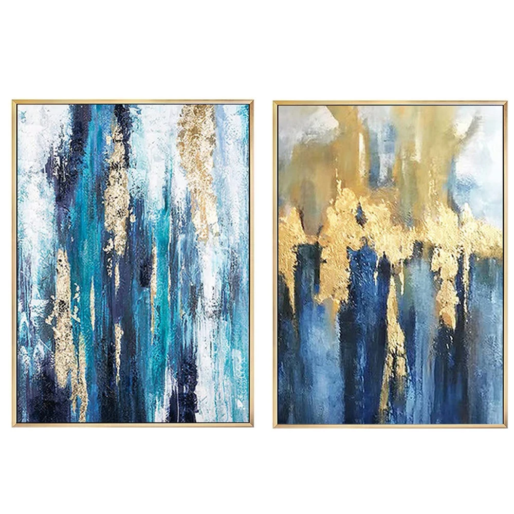 100% ручная роспись абстрактная Современная картина маслом на холсте серая синяя Золотая фольга художественное настенное искусство для дома украшение отеля оптовый