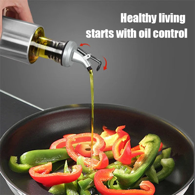 Press-type stainless steel oil bottle household kitchen leak-proof glass soy sauce vinegar seasoning bottle cooking bottle