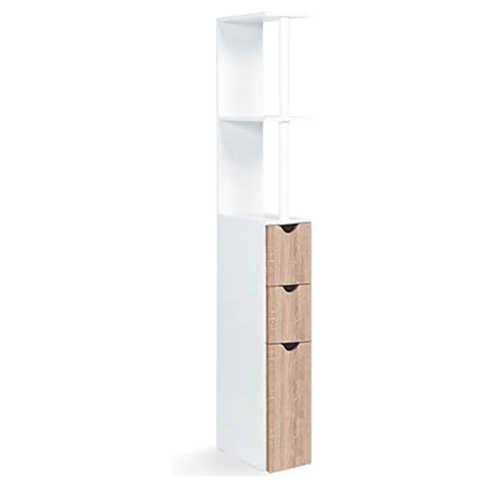 Customized Modern Tall Floor Corner Bathroom Cabinet Wooden Shelf Toilet Unit with 3 Doors in White and Gray