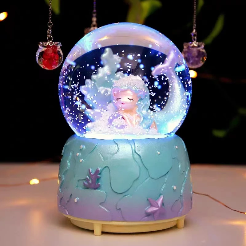 Custom 80 mm interior is swirling snow Snow Globe LED Light Water Ball With Floating Inside