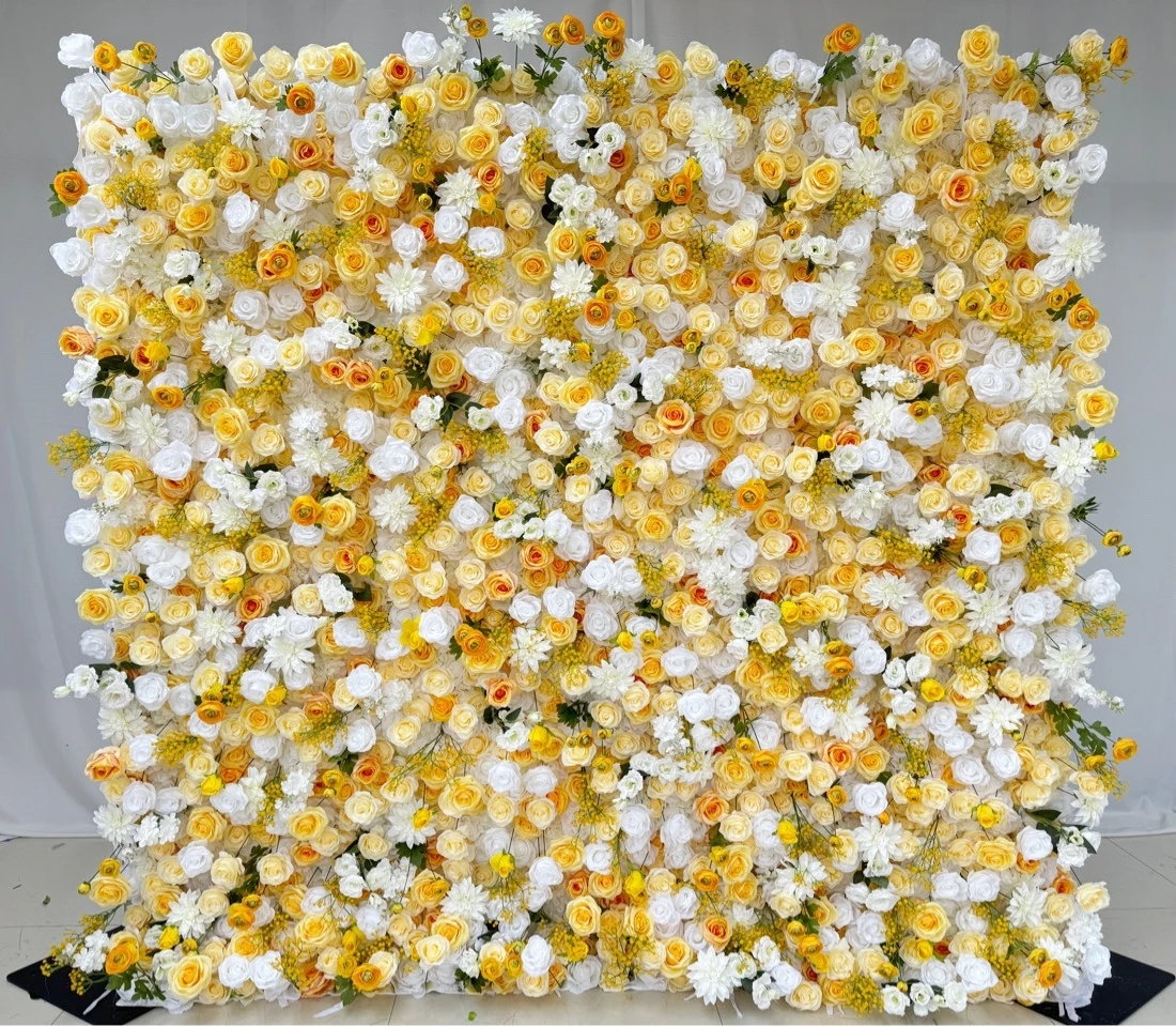 Party Rentals Yellow Flowers Artificial Floral Backdrop 5d Faux Roses Flower Wall 8ft x 8ft Wedding Background for Photography