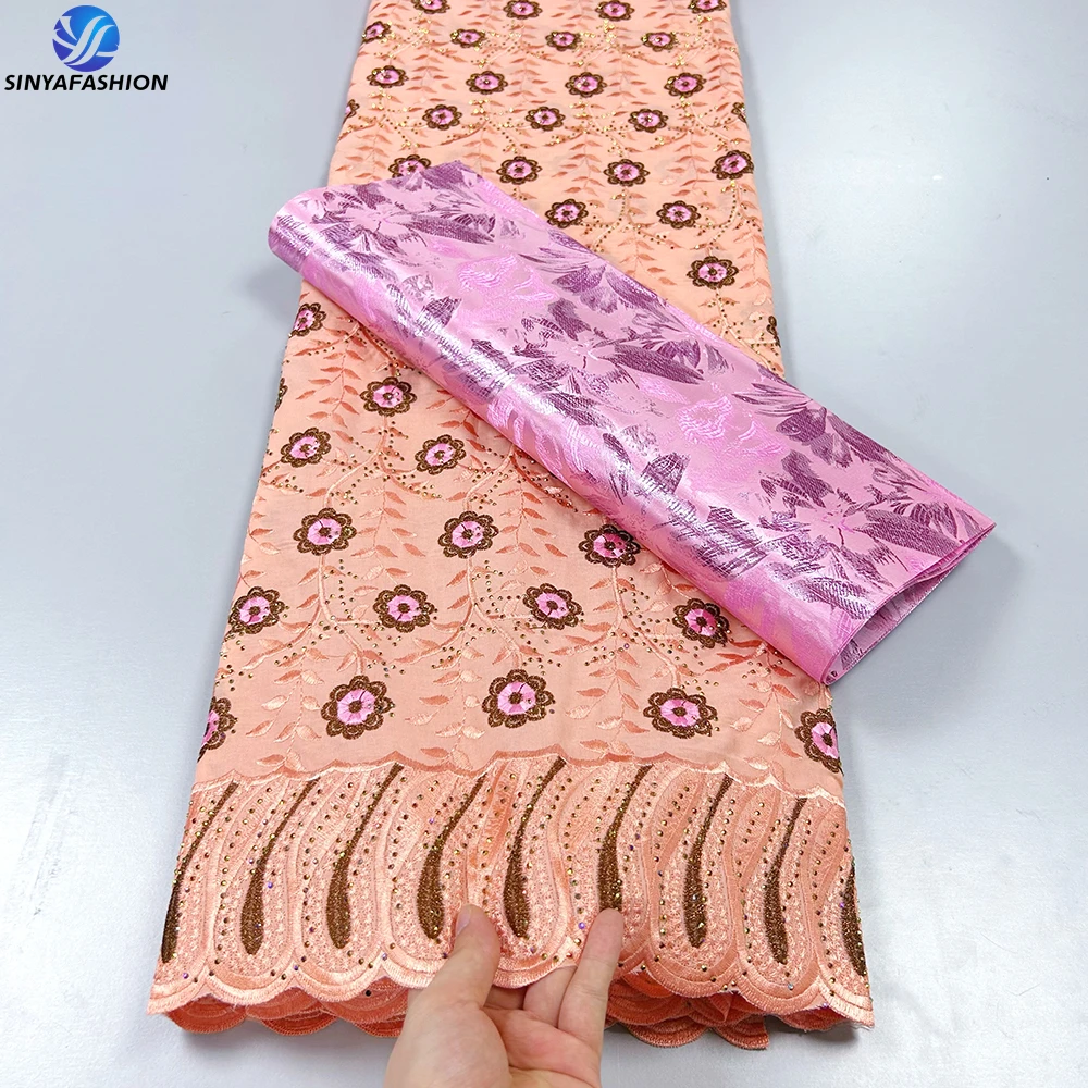 Beautiful Ladies Cotton Embroidery Lace Fabric With Drill Hot Sale Nigerian Swiss Voile Lace Fabric With Sego Matching Set