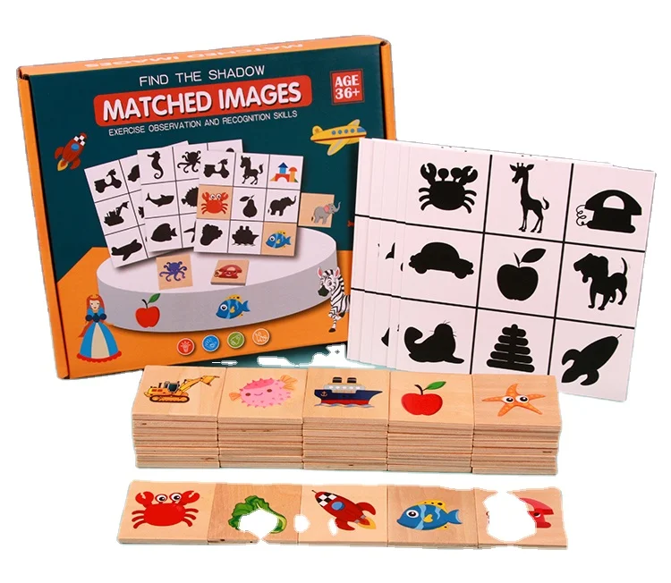 Eurolucky Montessori Wooden Toys Animal Fruit Shadow Matching Game Wooden Educational Toys Intelligence Child Toy