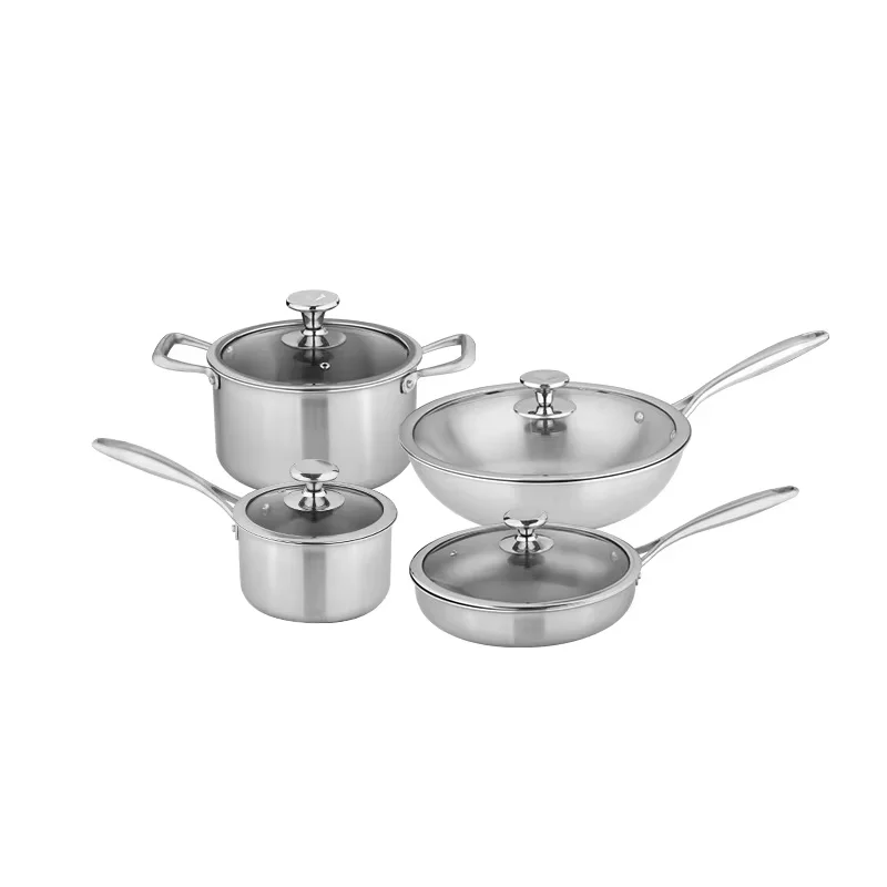 Uncoated Healthy Household Titanium Wok and Pans Set Pure Titanium Non-Stick for Cooking Soup Milk Frying Pots