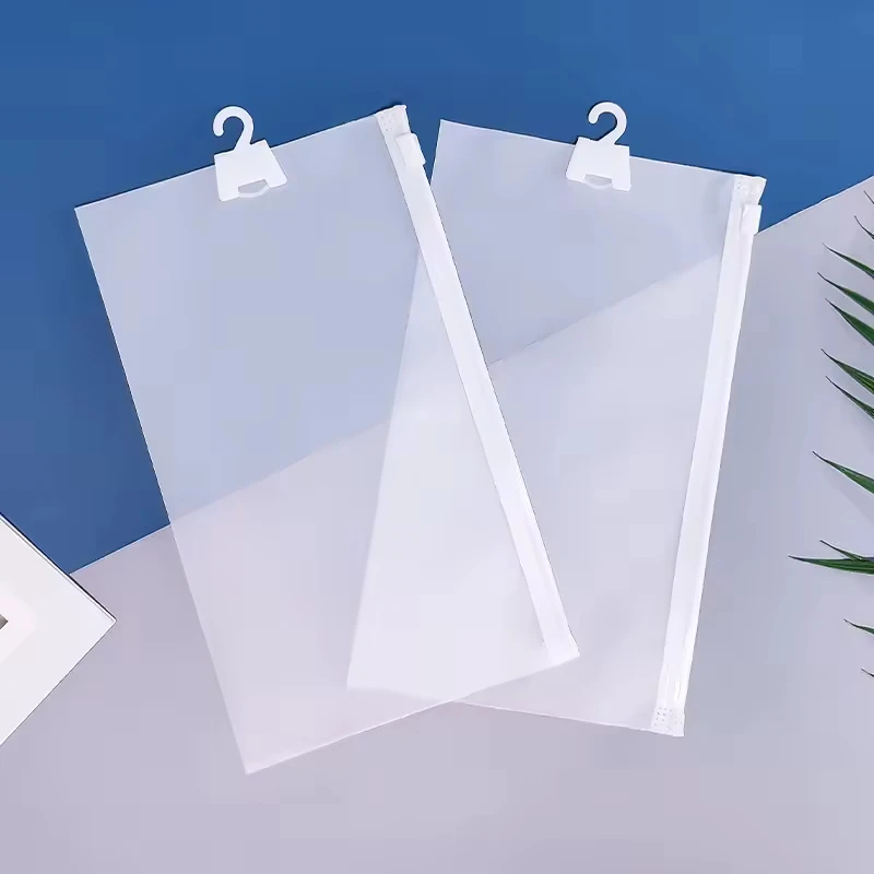 Stock Printed Frosted Plastic Mailing Bags Zippered Poly Material for T-Shirt Garment Clothes Packaging Hanging Hook Underwear