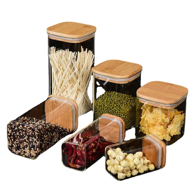 100mm diameter square High borosilicate container can glass storage jars with bamboo lid