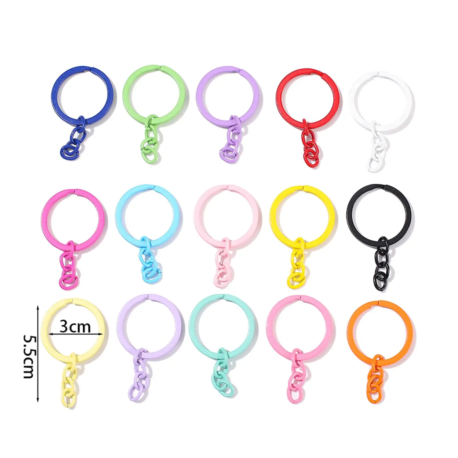 30mm Alloy Split Keyrings Candy Color Metal Key Chains with Chain Parts Connector DIY Art Crafts Keys Link Accessories