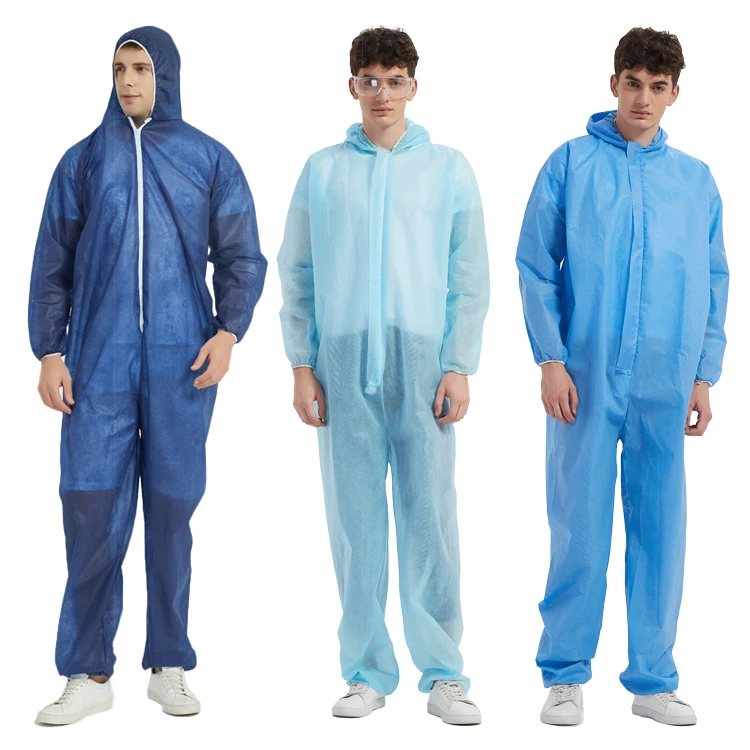 Factory Directly Supply 50 pieces/carton  blue hooded nonwoven disposable coverall protective coverall for factory