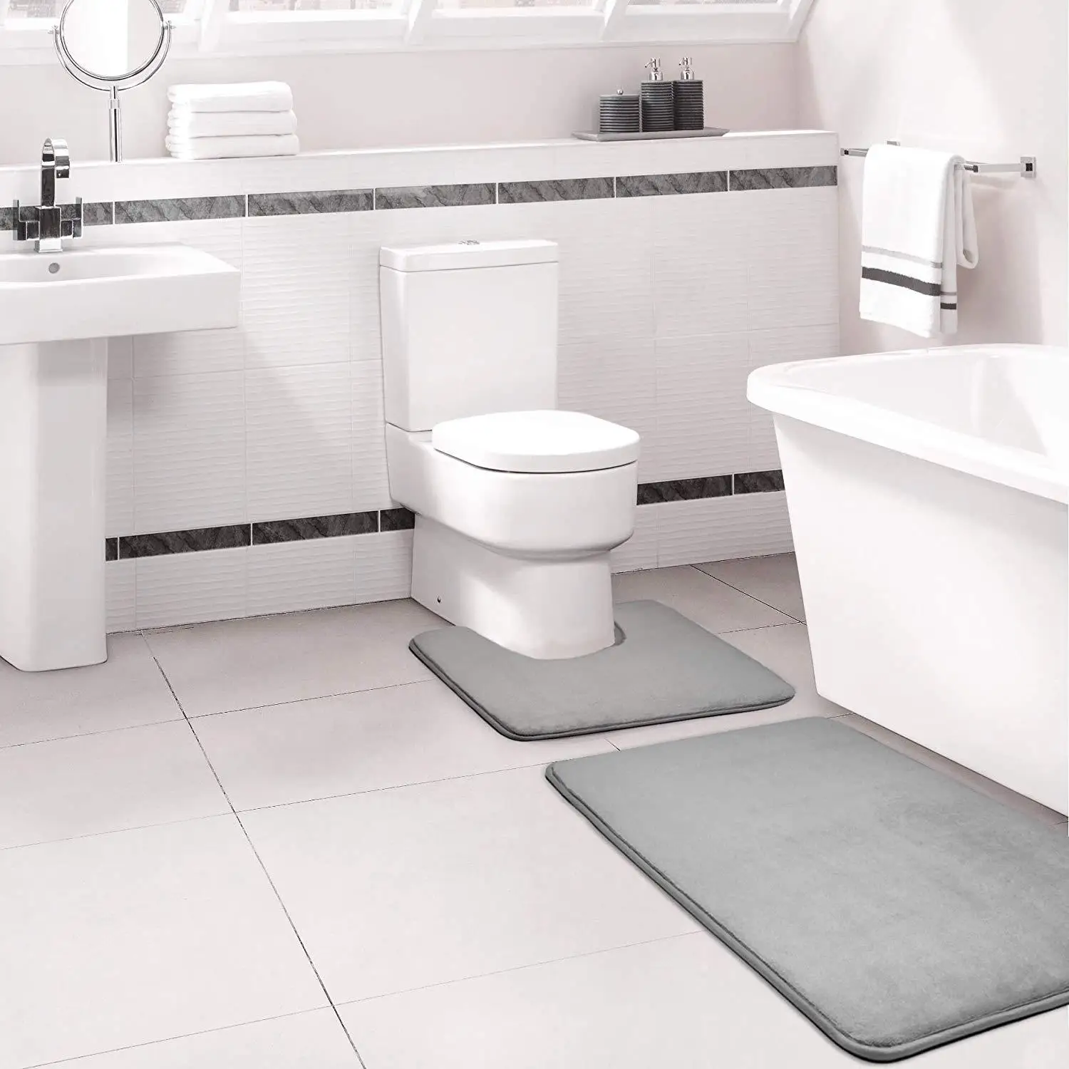 Plush Velvet Bathroom Mat Water Absorbing Soft Foot Mat Thick Memory Foam Bath Rug for Bathtub