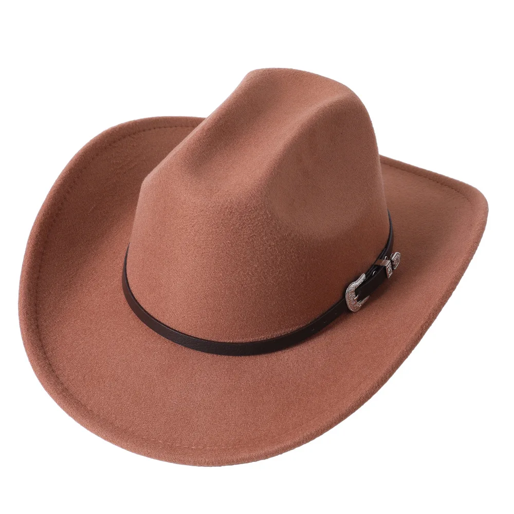 LRT Wholesale high Quality Classic Felt Wide Brim Fedora Hat Custom Fashion Solid Color Belt Buckle Western Cowboy Cowgirl Hat
