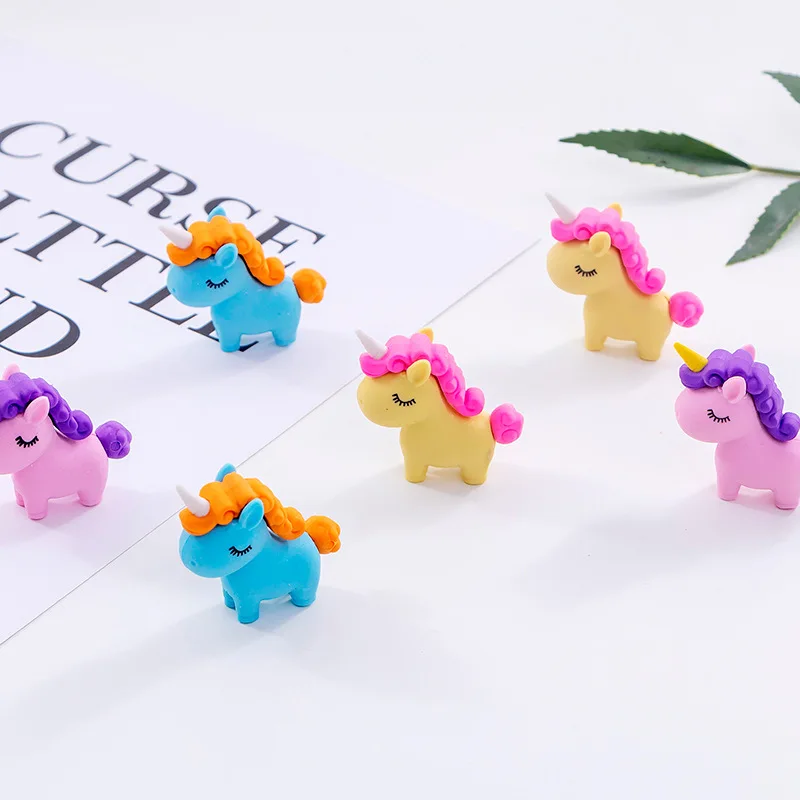 Оптовая продажа мини-мультяшный милый креативный 3D школьный резиновый ластик в форме единорога