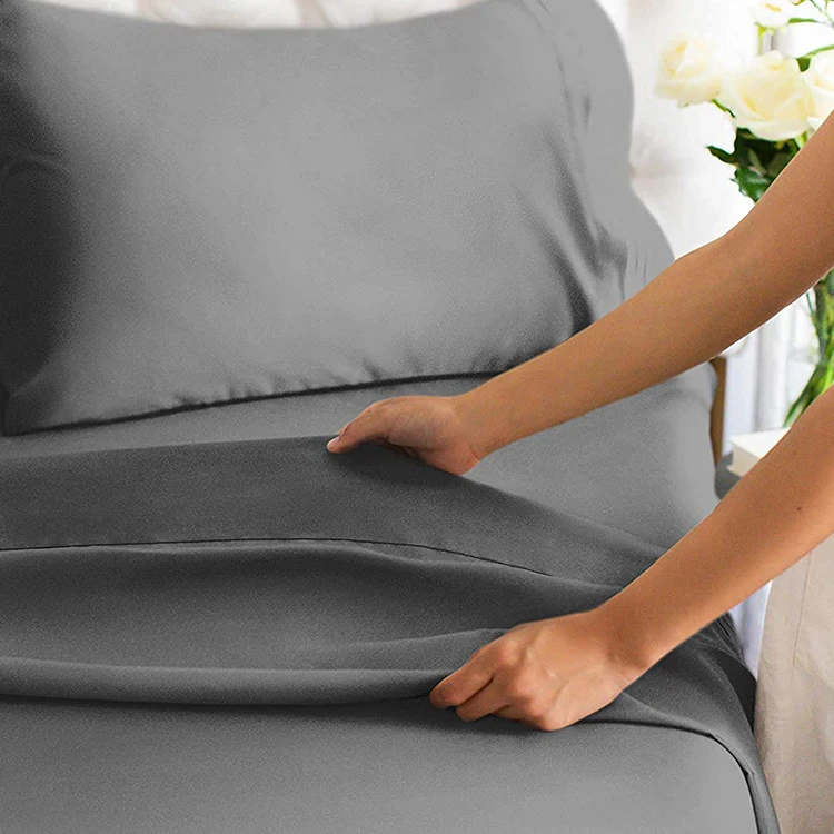 Extra Soft Deep Pockets Wrinkle Free Breathable 4 Piece King Size Dark Grey Cooling Bed Sheet Set